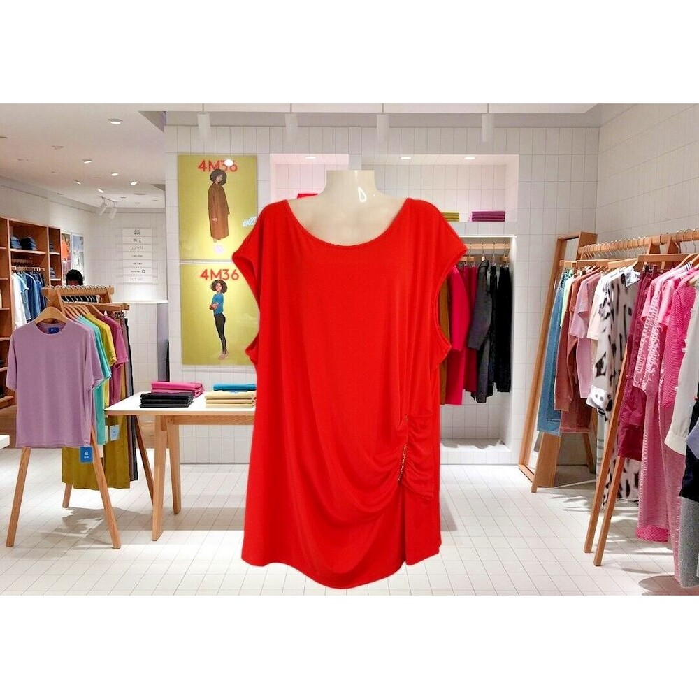 IMAN Women's Top Red Faux Wrap Gold Zipper Side Accent Liquid Knit Plus Size 3X